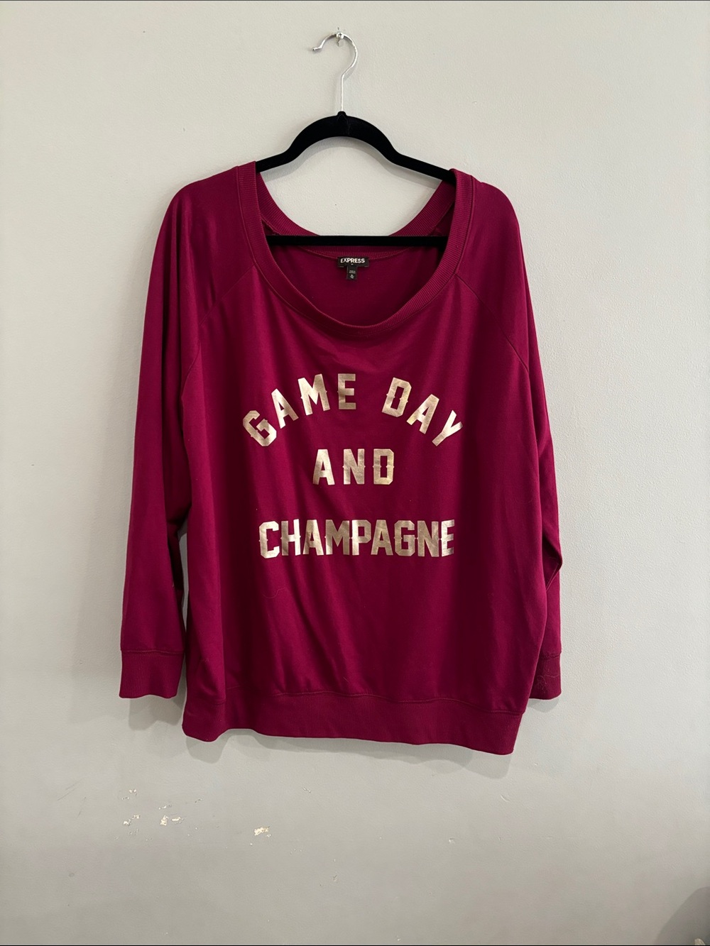 Express Berry Red Pullover with Gold Foil Lettering